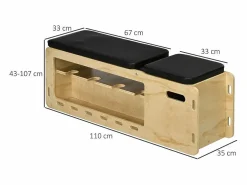 Best Banco de pesas ajustable con almacenamiento y bandas de resistencia, madera maciza, natural (110x35x107 cm) Aparato De Musculación