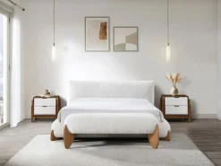 Online Banco de tela de rizo color blanco y natural - GAMURA Banco Y Pie De Cama|Banco Y Pie De Cama