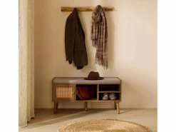 Discount Calicosy Banco de zapatos de 1 puerta con fachada de ratán y 3 nichos abiertos L100 cm - PALMO Beige