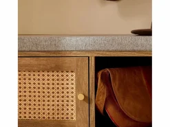Discount Calicosy Banco de zapatos de 1 puerta con fachada de ratán y 3 nichos abiertos L100 cm - PALMO Beige