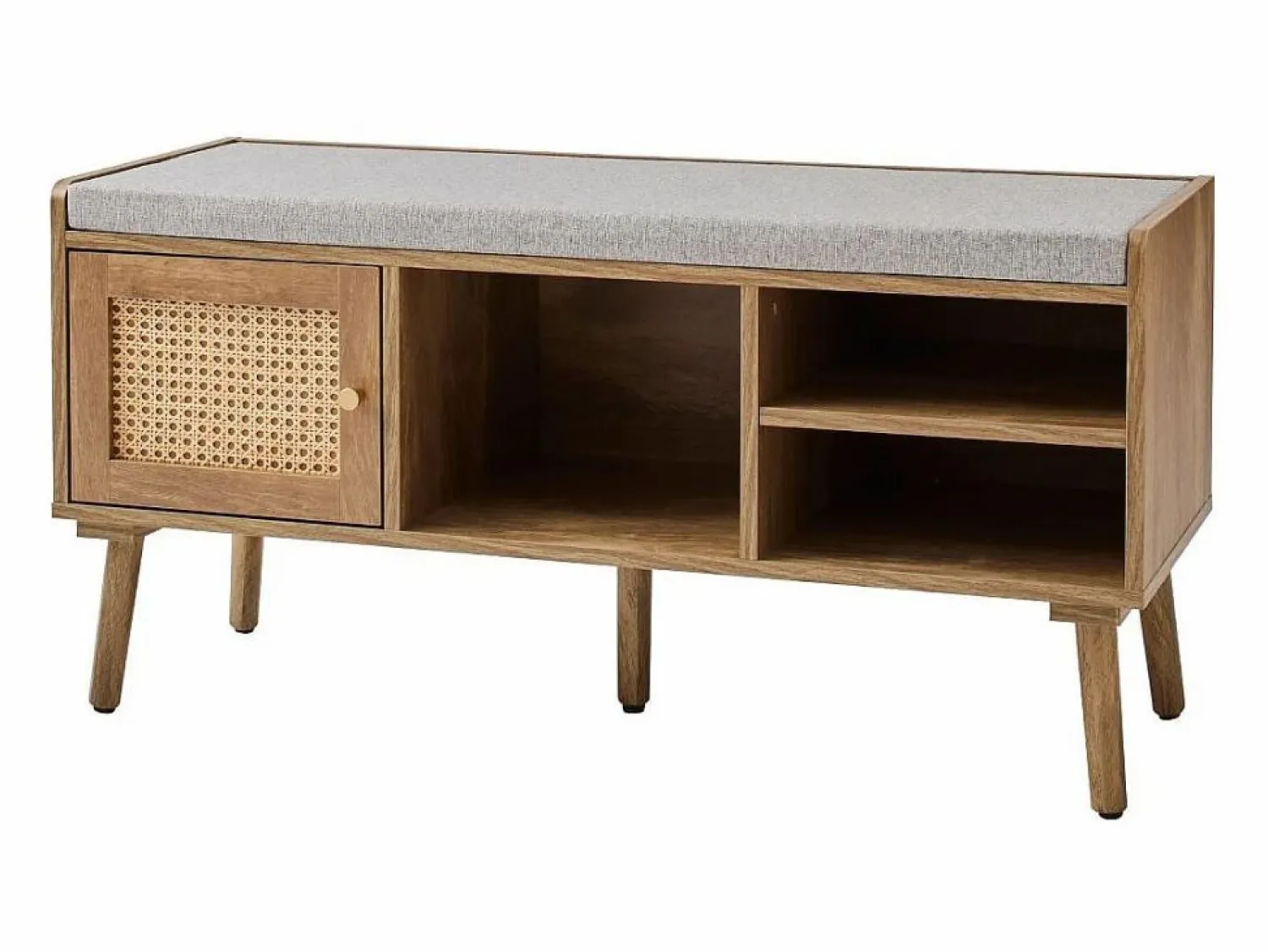 Discount Calicosy Banco de zapatos de 1 puerta con fachada de ratán y 3 nichos abiertos L100 cm - PALMO Beige