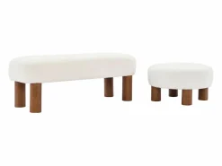 Sweeek Banco, final de cama, madera de caucho y tejido borreguito Blanco