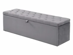 Discount Banco tapizado con almacenaje - estructura de madera - terciopelo 138x41x42 cm Gris