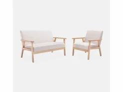 Discount Sweeek Banco y sillón de madera y tela, 3 plazas Beige