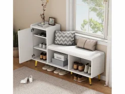Sale Merax Banco zapatero con 1 puerta, 2 nichos y cojín - patas y tiradores de metal dorado - - 120 x 35 x 68,5 cm Blanco