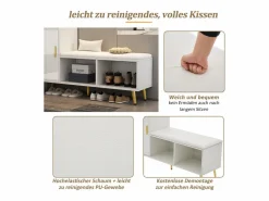 Sale Merax Banco zapatero con 1 puerta, 2 nichos y cojín - patas y tiradores de metal dorado - - 120 x 35 x 68,5 cm Blanco
