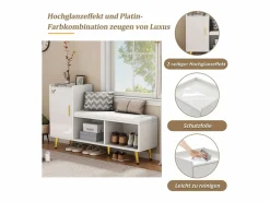 Sale Merax Banco zapatero con 1 puerta, 2 nichos y cojín - patas y tiradores de metal dorado - - 120 x 35 x 68,5 cm Blanco