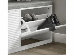 Sobuy Banco Zapatero con 2 Solapas Armario Multifuncional para Entrada con Acolchado Cojín 105 x 35 x 48 cm FSR147-W ES
