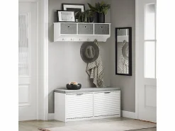 Sobuy Banco Zapatero con 2 Solapas Armario Multifuncional para Entrada con Acolchado Cojín 105 x 35 x 48 cm FSR147-W ES