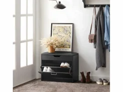 Hot Sobuy Banco Zapatero con 1 Solapa para Entrada Banco de Almacenamianto con Cojín Acolchado de Asiento 60 x 30 x 50 cm FSR95-SCH ES Negro