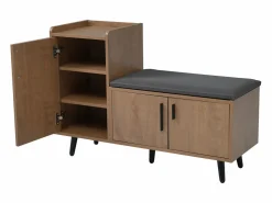 OKWISH Banco zapatero de 100 cm, 3 puertas, asiento acolchado, almacenaje multinivel, tiradores asimétricos
