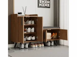 Hot Banco zapatero moderno con 4 puertas y cojín - patas y tiradores de metal - color natural - 120 x 34 x 82 cm Zapatero|Mueble De Almacenaje