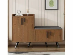 Hot Banco zapatero moderno con 4 puertas y cojín - patas y tiradores de metal - color natural - 120 x 34 x 82 cm Zapatero|Mueble De Almacenaje