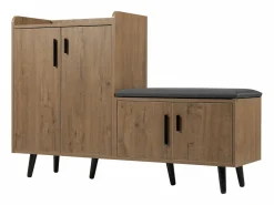 Hot Banco zapatero moderno con 4 puertas y cojín - patas y tiradores de metal - color natural - 120 x 34 x 82 cm Zapatero|Mueble De Almacenaje