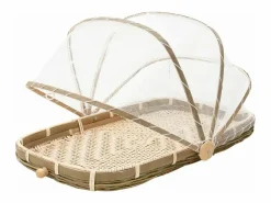 Outlet Bandeja de bambú con campana de malla sintética Longitud 45cm Presentación Y Servicio