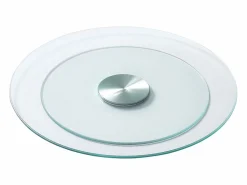 Sale Bandeja Giratoria Redonda SucceBuy para Mesa, 51 cm, Bandeja de Servicio Giratoria 360°, Centro de Mesa de Comedor de Vidrio Templado , para Banquetes Transparente