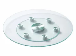 Bandeja Giratoria Redonda SucceBuy para Mesa, 61 cm, Bandeja de Servicio Giratoria 360°, Centro de Mesa de Comedor de Vidrio Templado con 6 Ruedas, para Banquetes
