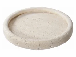 Clearance Bandeja redonda de travertino natural Ø 25,5 cm Jarrón