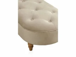 Banqueta tapizada con tejido aterciopelado beig y patas madera