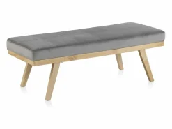 Outlet Banqueta tapizada con tejido aterciopelado con patas madera Gris