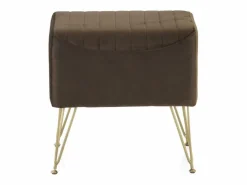 Banqueta tapizada con tejido aterciopelado marron con patas doradas