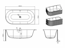Sale Shower & Design Baño de esquina estriado - 200L - mate - Acrílico - Ángulo recto - 150cm - BARBORI Blanco