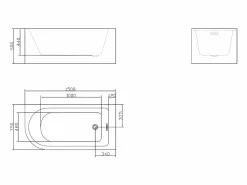 Shower & Design Baño de esquina ovalado de acrílico, 201L, 150 x 75 x 58 cm, ángulo recto, ANIKA