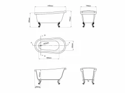 Best Baño independiente con patas de león blancas - 200 L - 145 x 74 x 77 cm - - NISOS II Bañera Con Patas|Bañera Semi Exenta