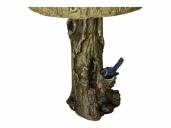 Baño para pájaros de hormigón con efecto madera y pájaro decorativo, resistente a la intemperie (46x46x62 cm)