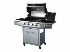 Habitat et jardin Barbacoa a gas con LED "Bingo 5" - 5 quemadores donde 1 es lateral - 15.2kW + Funda de protección - Plateado