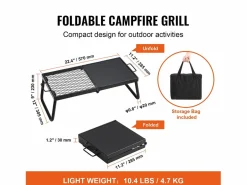 Barbacoa de Campo Plegable SucceBuy, Barbacoa Portátil en Acero de 57 cm para Camping y Picnic en el Aire Libre