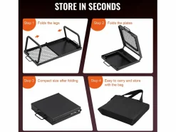 Barbacoa de Campo Plegable SucceBuy, Barbacoa Portátil en Acero de 57 cm para Camping y Picnic en el Aire Libre