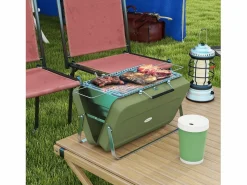 Hot Barbacoa de carbón de mesa con rejilla y asa, acero inoxidable, , para jardín y picnic (47x30x28 cm) Verde