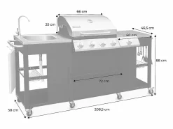 Best Sweeek Barbacoa de gas con 4 quemadores + 1 fuego lateral, cocina exterior Negro