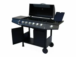Clearance Barbacoa de gas con 6 quemadores + 1 quemador lateral con ruedas, Negro
