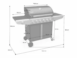 Sweeek Barbacoa de gas de 7 quemadores con 1 quemador lateral Negro