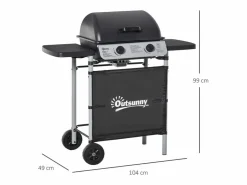 New Outsunny Barbacoa de gas 2 quemadores 5,6kW con ruedas 99x104x49 cm Negro