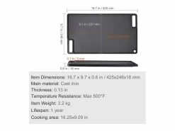 Barbacoa Placa SucceBuy, 25 x 42 cm, Parrilla de Cocción Reversible en Hierro Fundido para Barbacoa Plancha Cocina|Pequeño Electrodoméstico