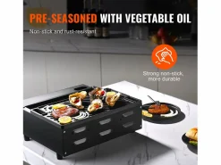 Barbacoa Placa SucceBuy, 25 x 42 cm, Parrilla de Cocción Reversible en Hierro Fundido para Barbacoa Plancha Cocina|Pequeño Electrodoméstico