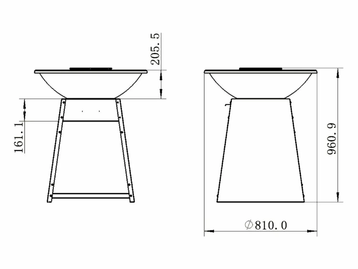Vente-unique Barbacoa plancha brasero de acero, Ancho 81 x Prof. 81 x Alt. 96 cm , , CORVERA