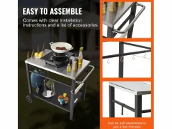 Barbecue a Gas SucceBuy Carrito de Comedor para Barbecue Exterior, Carrito de Preparación de Alimentos Móvil de Doble Estante para la Terraza Negro