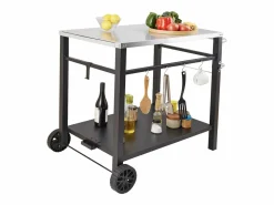 Barbecue a Gas SucceBuy Carrito de Comedor para Barbecue Exterior, Carrito de Preparación de Alimentos Móvil de Doble Estante para la Terraza Negro