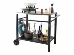 Barbecue a Gas SucceBuy Carrito de Comedor para Barbecue Exterior, Carrito de Preparación de Alimentos Móvil de Doble Estante para la Terraza Negro