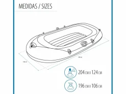 Discount Barca Hinchable para 1 Adulto y 1 Niño Kondor Elite 2000 Raft 196x106x31 cm con Asas y Suelo Hinchable Deportes Náuticos