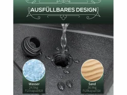 Base estable para sombrilla, rellenable con agua o arena, HDPE negro, Ø60x36cm