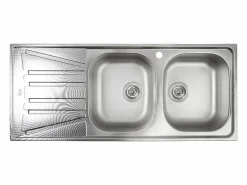 Discount Essebagno Basico Fregadero de 2 cubetas y 1 escurridor de acero inoxidable con tela microestructurada Teka Bronce