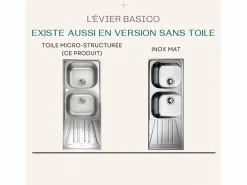 Discount Essebagno Basico Fregadero de 2 cubetas y 1 escurridor de acero inoxidable con tela microestructurada Teka Bronce