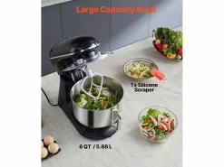 Best Batidora de Pie SucceBuy, Batidora Eléctrica de 5.68L y 1400 W con Cuenco de Acero Inoxidable, Gancho, Batidor, Mezclador, Raspador, Negro Plateado