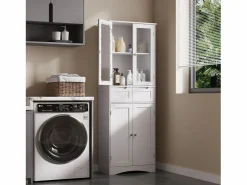 Bealife Armario Alto de Cocina 170 cm - Mueble con 4 Puertas de Vidrio, 2 Cajones y Estantes Regulables para Almacenamiento