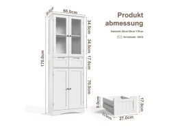 Bealife Armario Alto de Cocina 170 cm - Mueble con 4 Puertas de Vidrio, 2 Cajones y Estantes Regulables para Almacenamiento